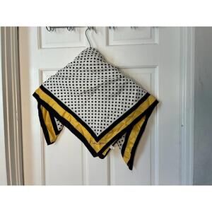 Caroline Herrera 31" Square Scarf Black and White Polka Dots with Yellow Border